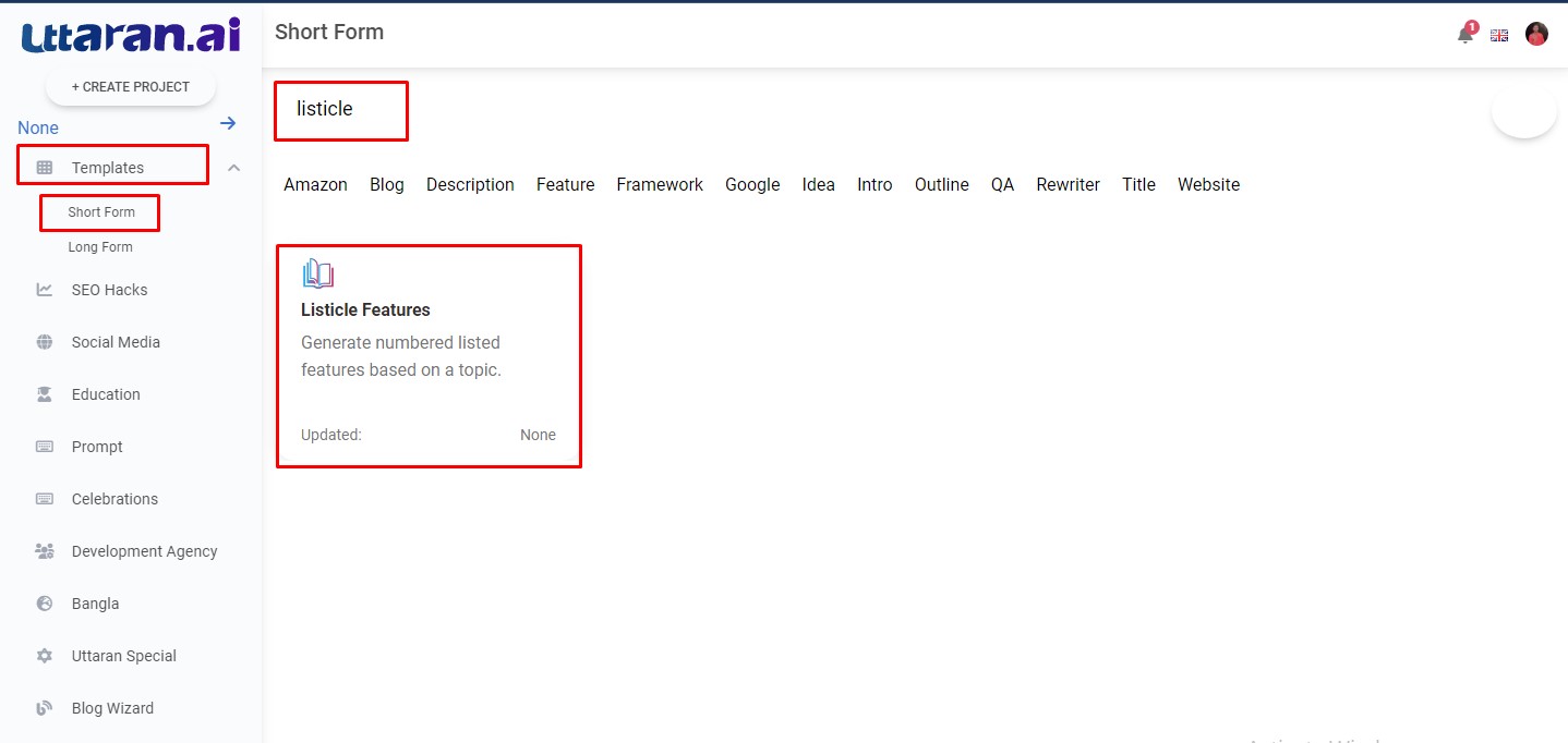 How To Use Listicle Features Template Of Uttaran AI